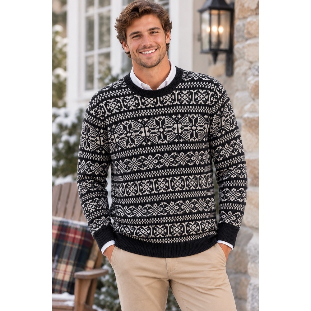 Men's SCOTCH & SODA Wool Lambswool Crew Neck Sweater Black Ivory Knitwear Large